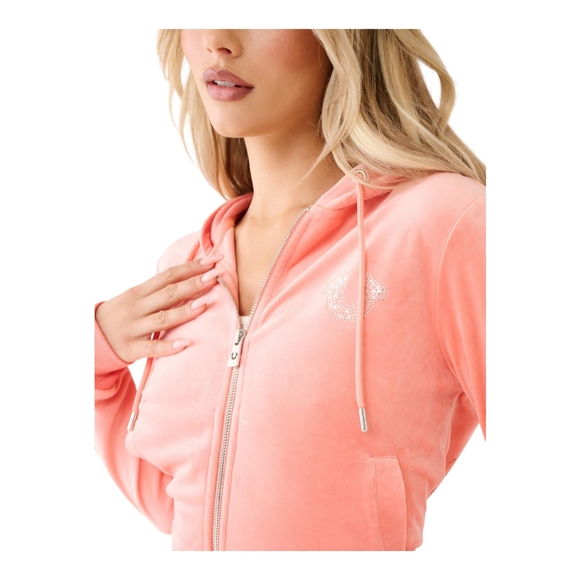 TRUE RELIGION CRYSTAL HS WING VELOUR ZIP HOODIE- BURNT CORAL SIZE XXL - Picture 4 of 12